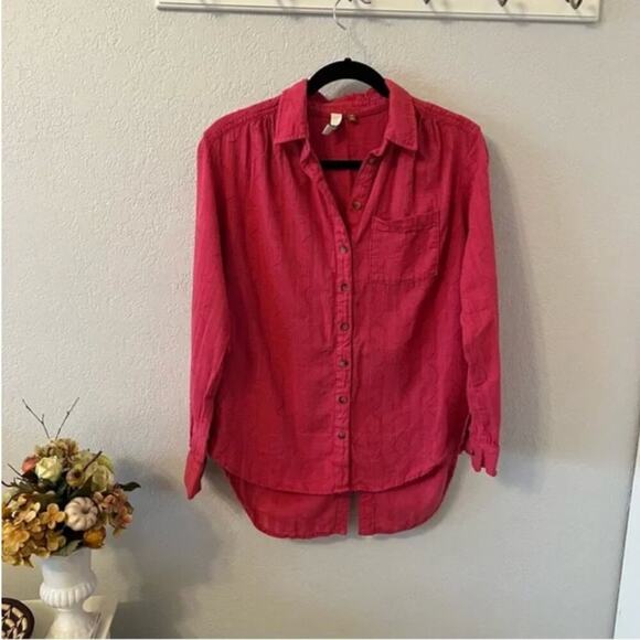 Anthropologie Pilcro The Theresa Dark Pink Lace-Up Button Down Top - Picture 2 of 8